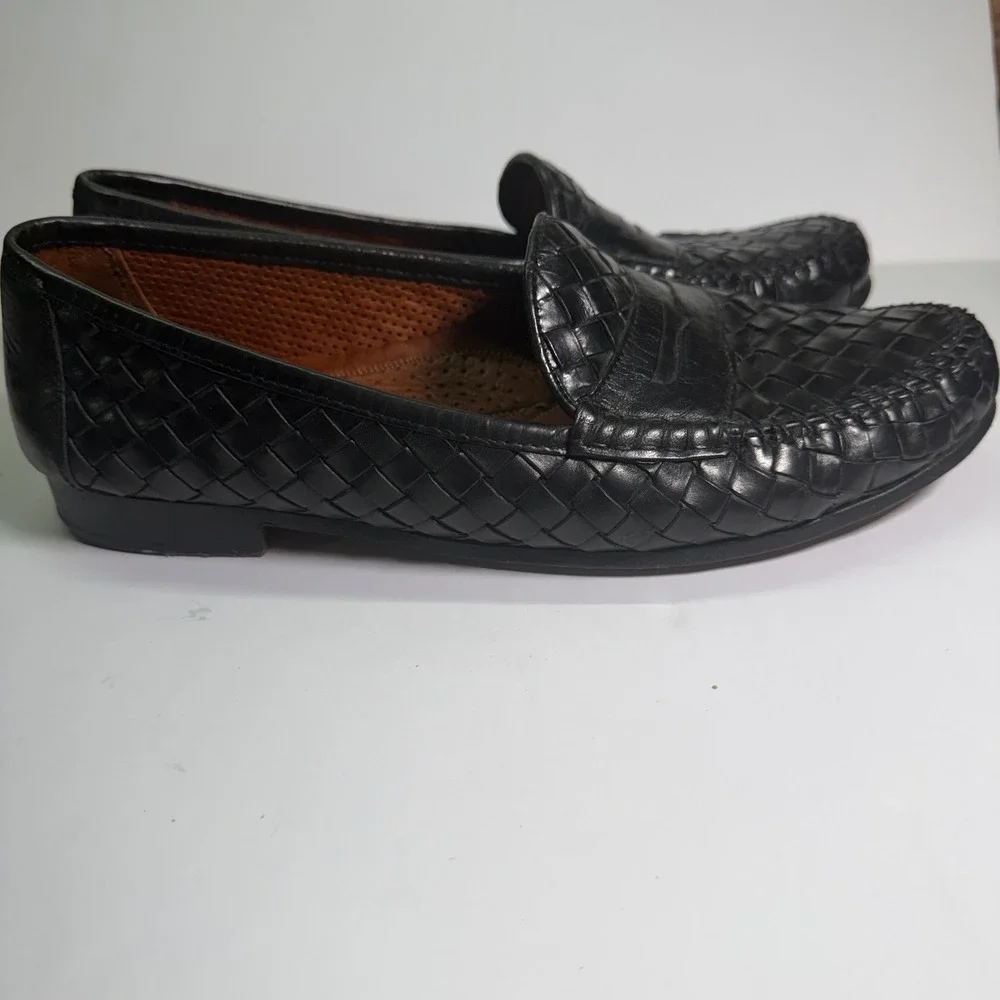 Allen Edmonds St. Lucia Loafers Mens 9.5 Black Woven Leather Penny Italy 48212